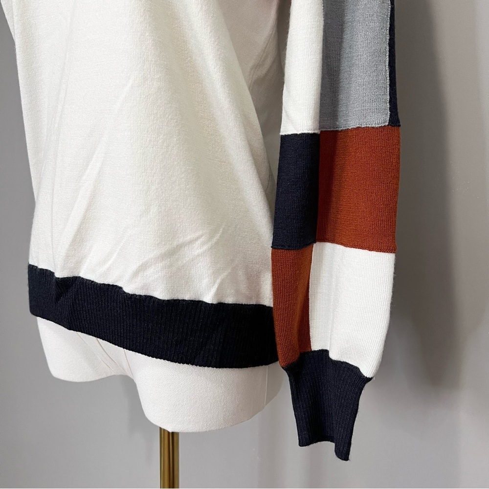 Ecru Colorblock Checkered Sleeve Sweater Size S - Picture 3 of 7